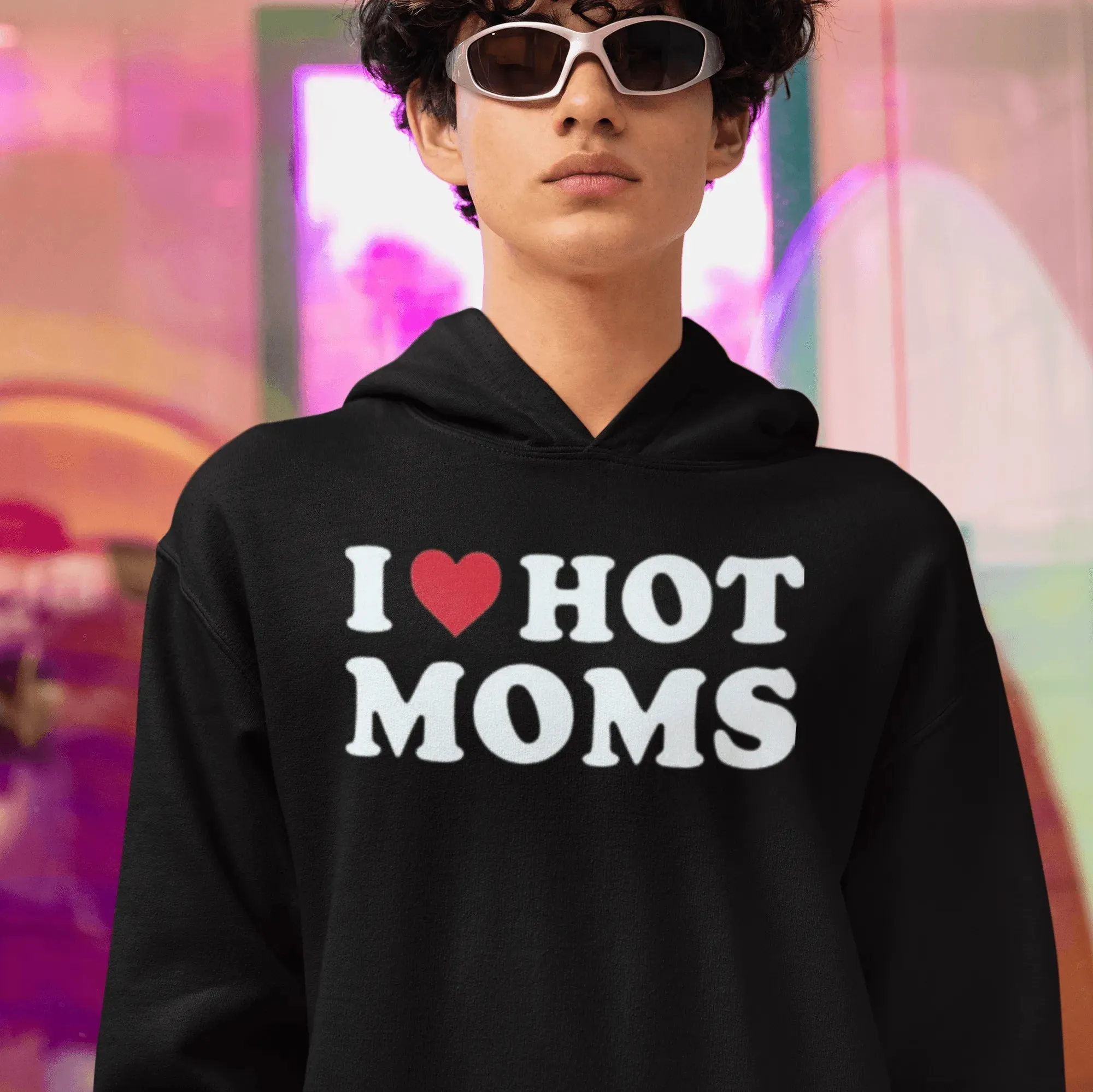 I Love Hot Mom's Hoodie Midweight Premium Blended Cotton Unisex Pullover