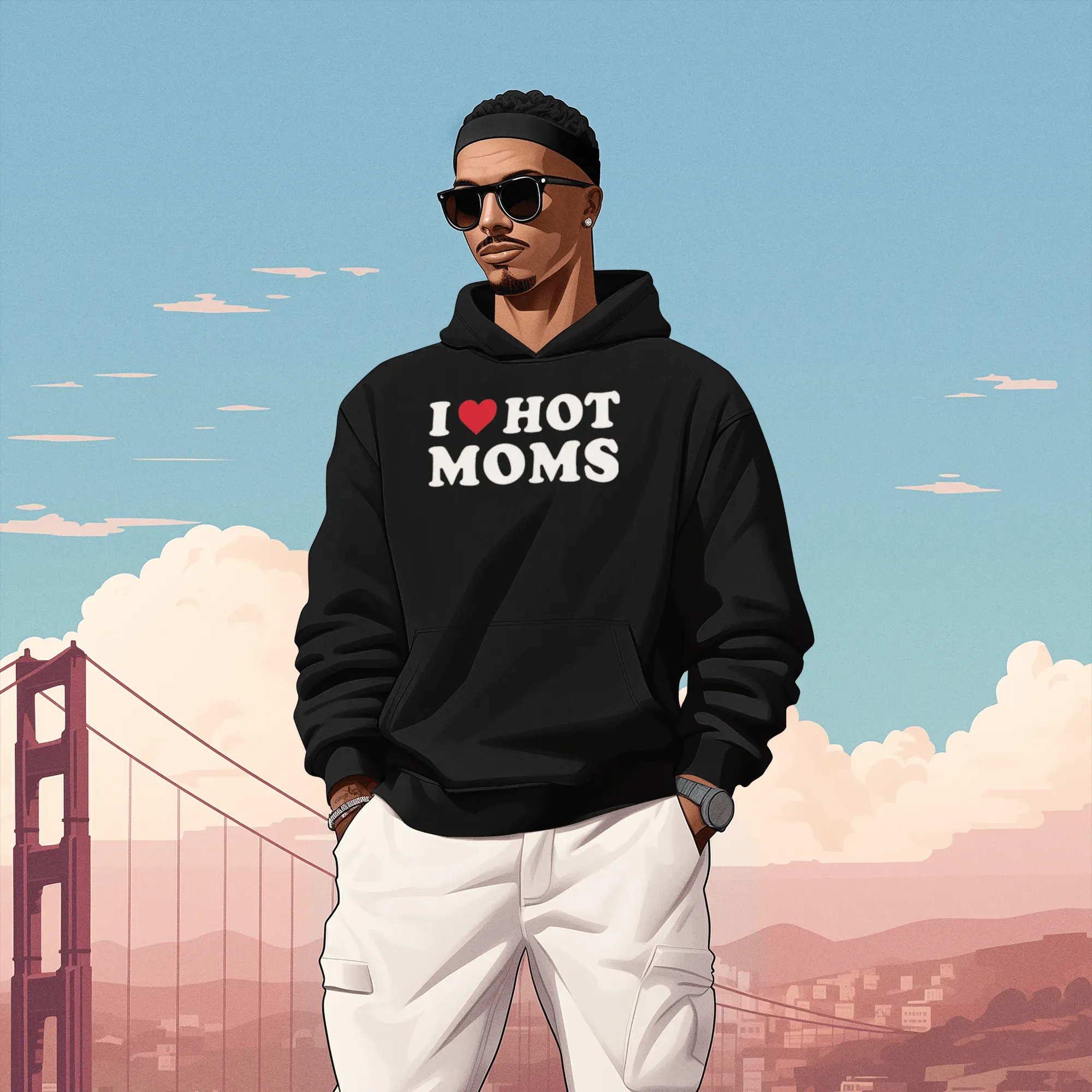 I Love Hot Mom's Hoodie Midweight Premium Blended Cotton Unisex Pullover