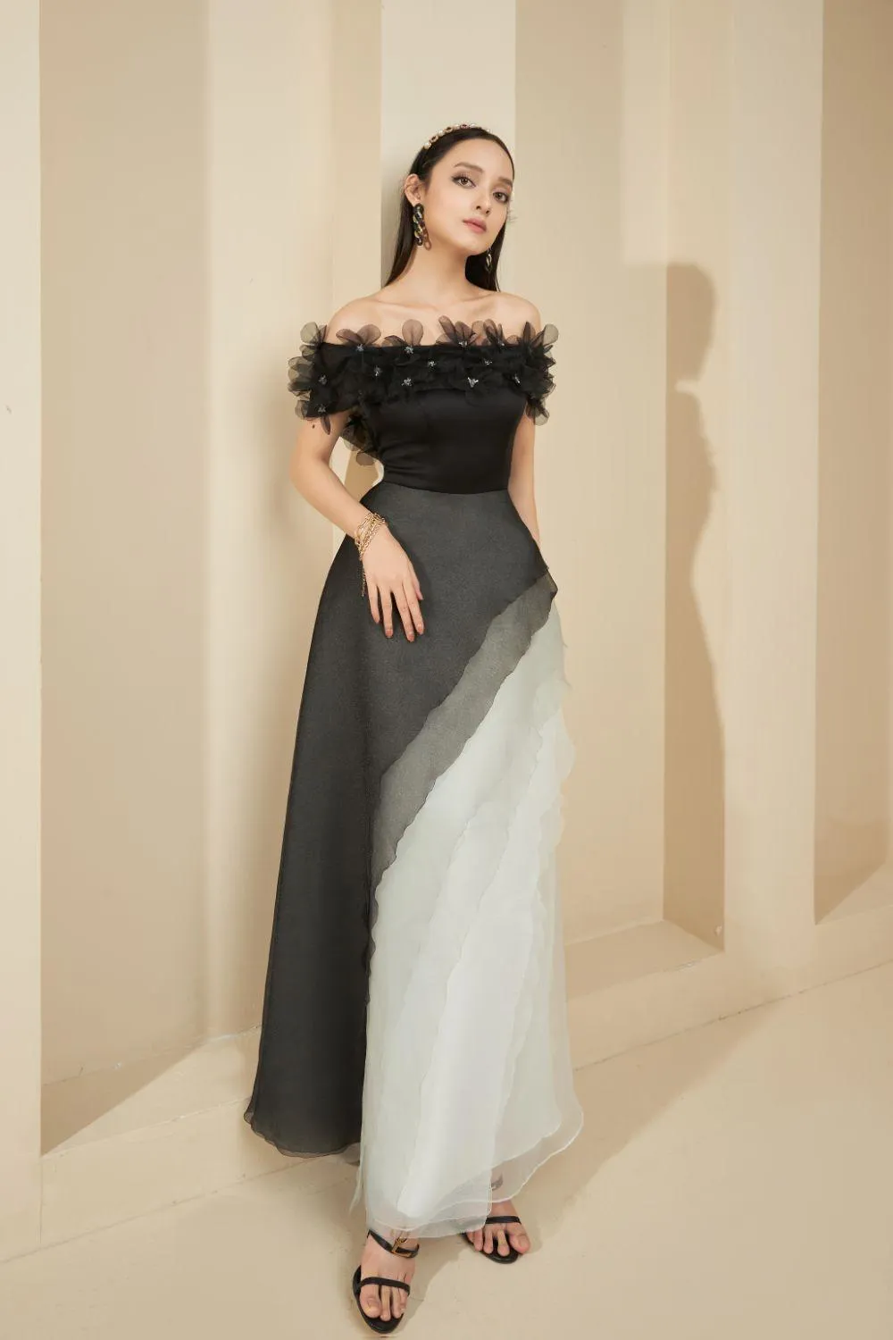 Jane Layered Off-Shoulder Organza Maxi Dress