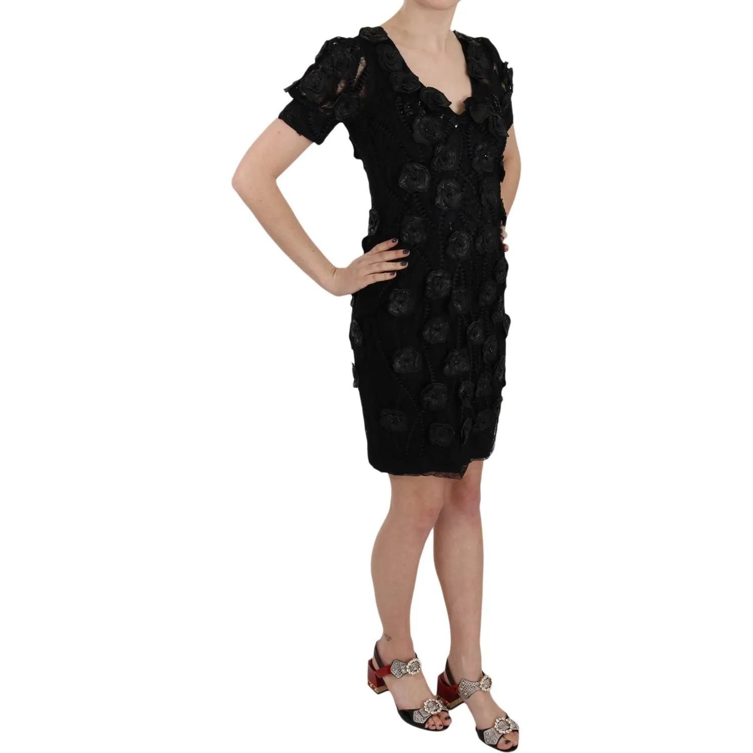 John Richmond Elegant Black Sheath Silk Dress