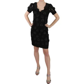 John Richmond Elegant Black Sheath Silk Dress