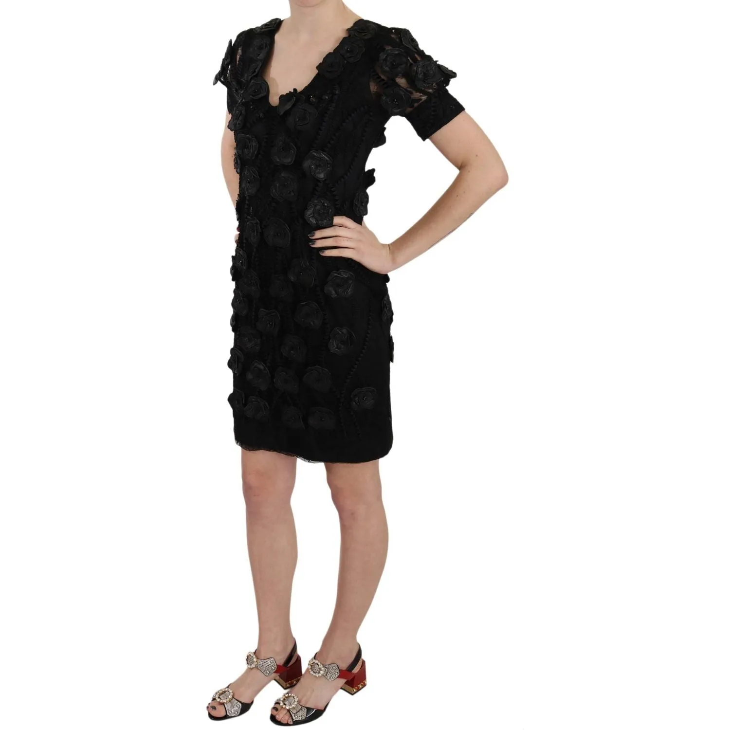 John Richmond Elegant Black Sheath Silk Dress