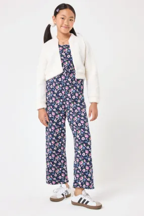 Kids Navy Floral Jumpsuit & White Jacket