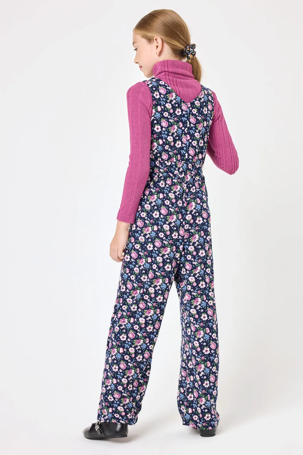 Kids Navy Floral Jumpsuit & White Jacket