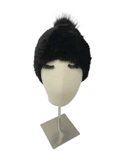 KNITTED MINK BEANIE BLACK