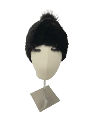 KNITTED MINK BEANIE BLACK