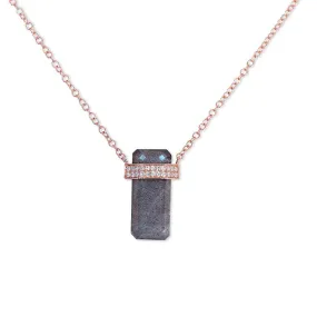 LABRADORITE CRYSTAL NECKLACE WITH DOUBLE DIAMOND BAND