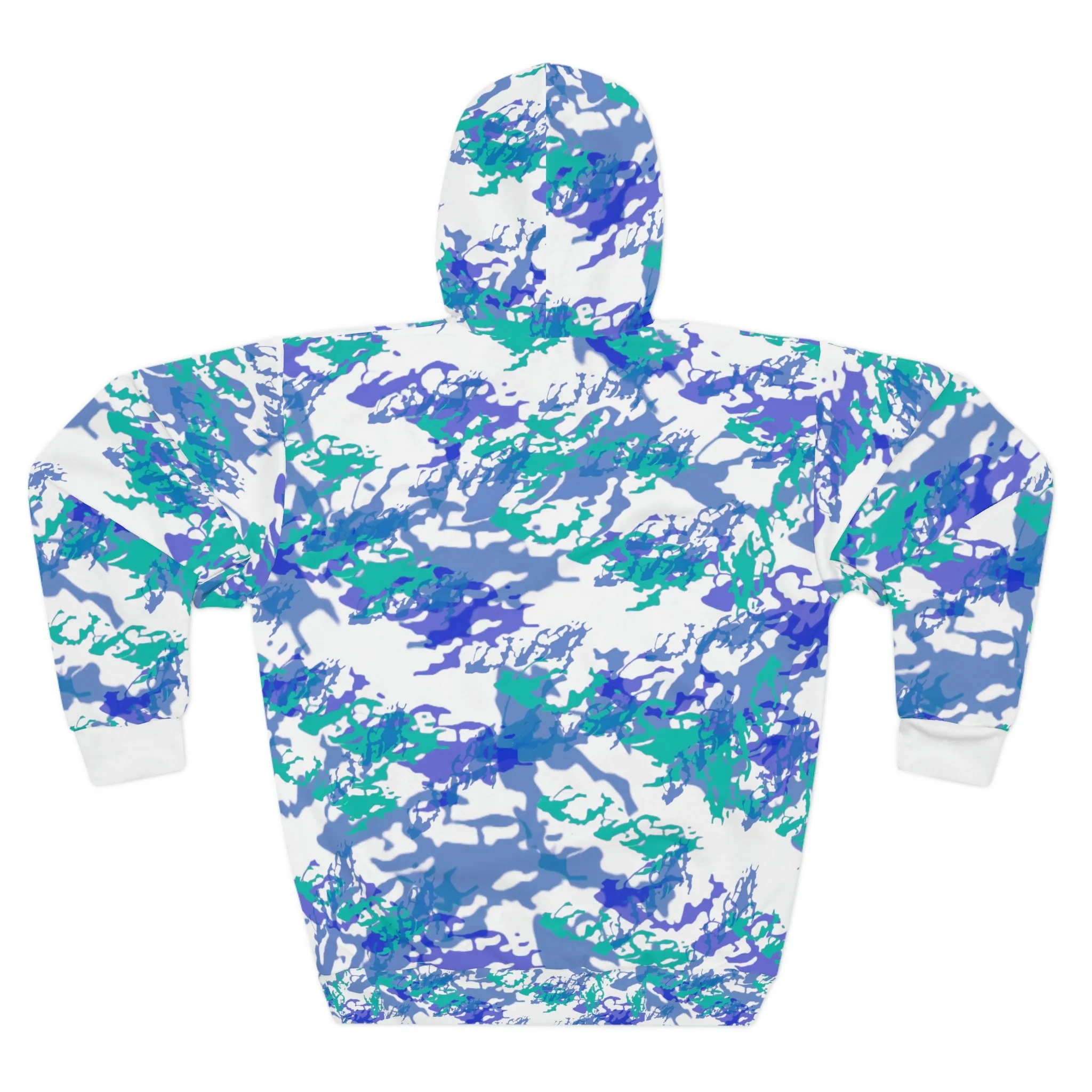 Lake Vermilion - MN - CUSTOM Vermilook® Blue & White Camo - White Pocket - AOP Unisex Pullover Hoodie