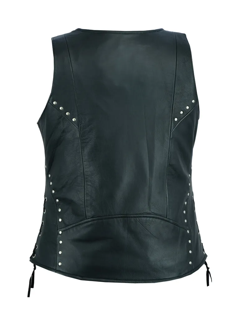 Leather Women's Open neck SXY Vest with Lacing Details