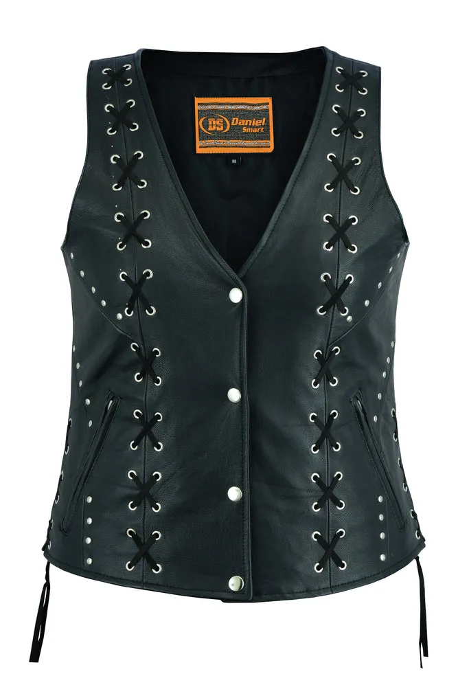 Leather Women's Open neck SXY Vest with Lacing Details