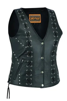 Leather Women's Open neck SXY Vest with Lacing Details