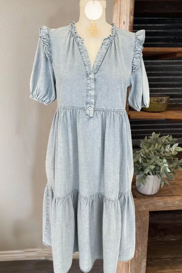 Light Denim Layered Midi Dress