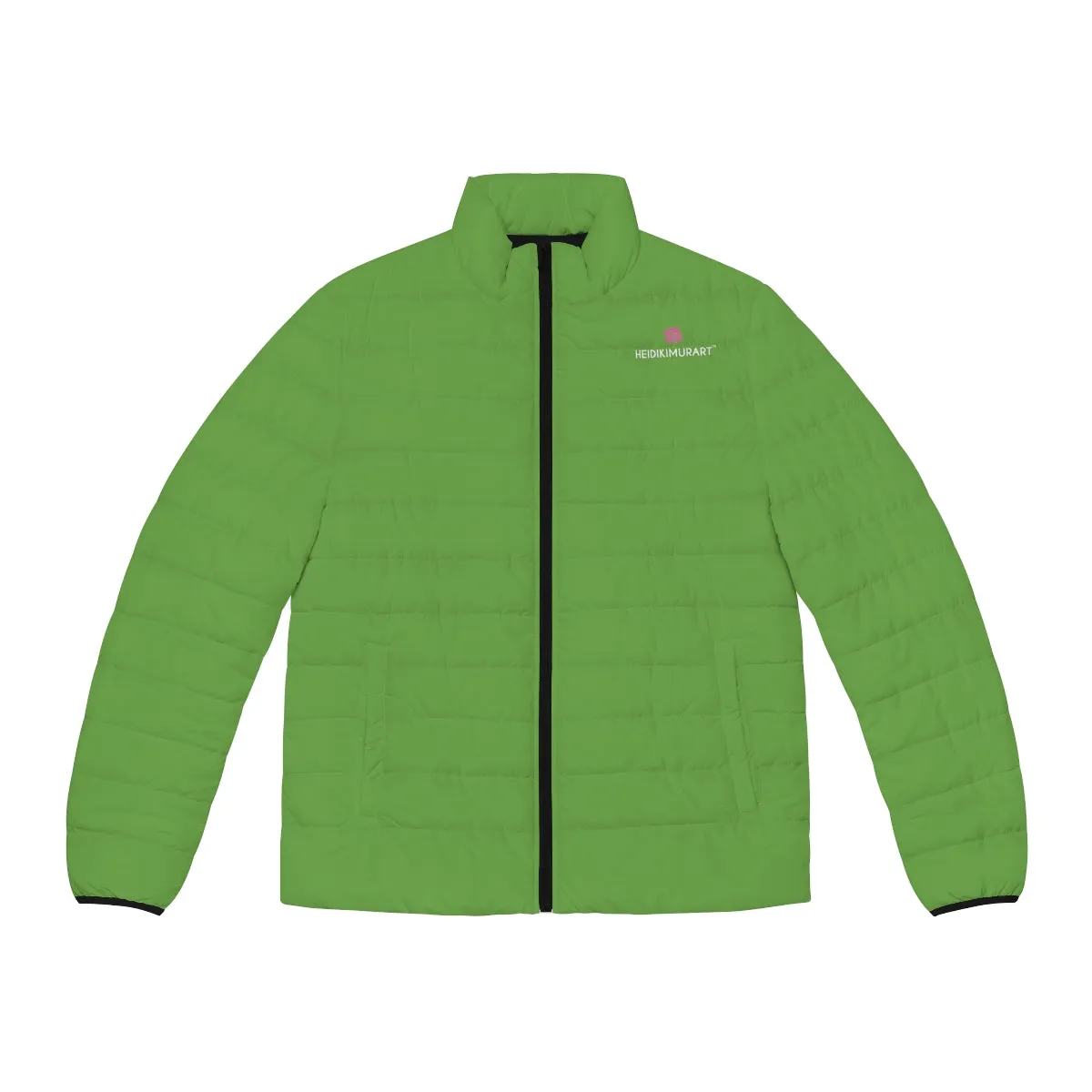 Light Green Color Men's Jacket, Solid Green Color Best Regular Fit Polyester Men's Puffer Jacket With Stand Up Collar (US Size: S-2XL)