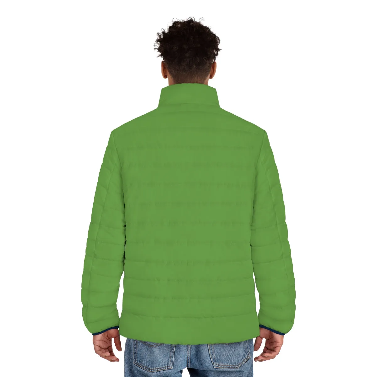 Light Green Color Men's Jacket, Solid Green Color Best Regular Fit Polyester Men's Puffer Jacket With Stand Up Collar (US Size: S-2XL)