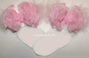 Light Pink Organza Marabou Bow Socks