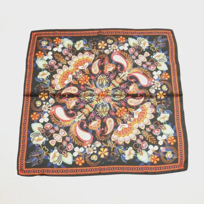 Lilas de Seine Silky Black Square Paisley Scarf