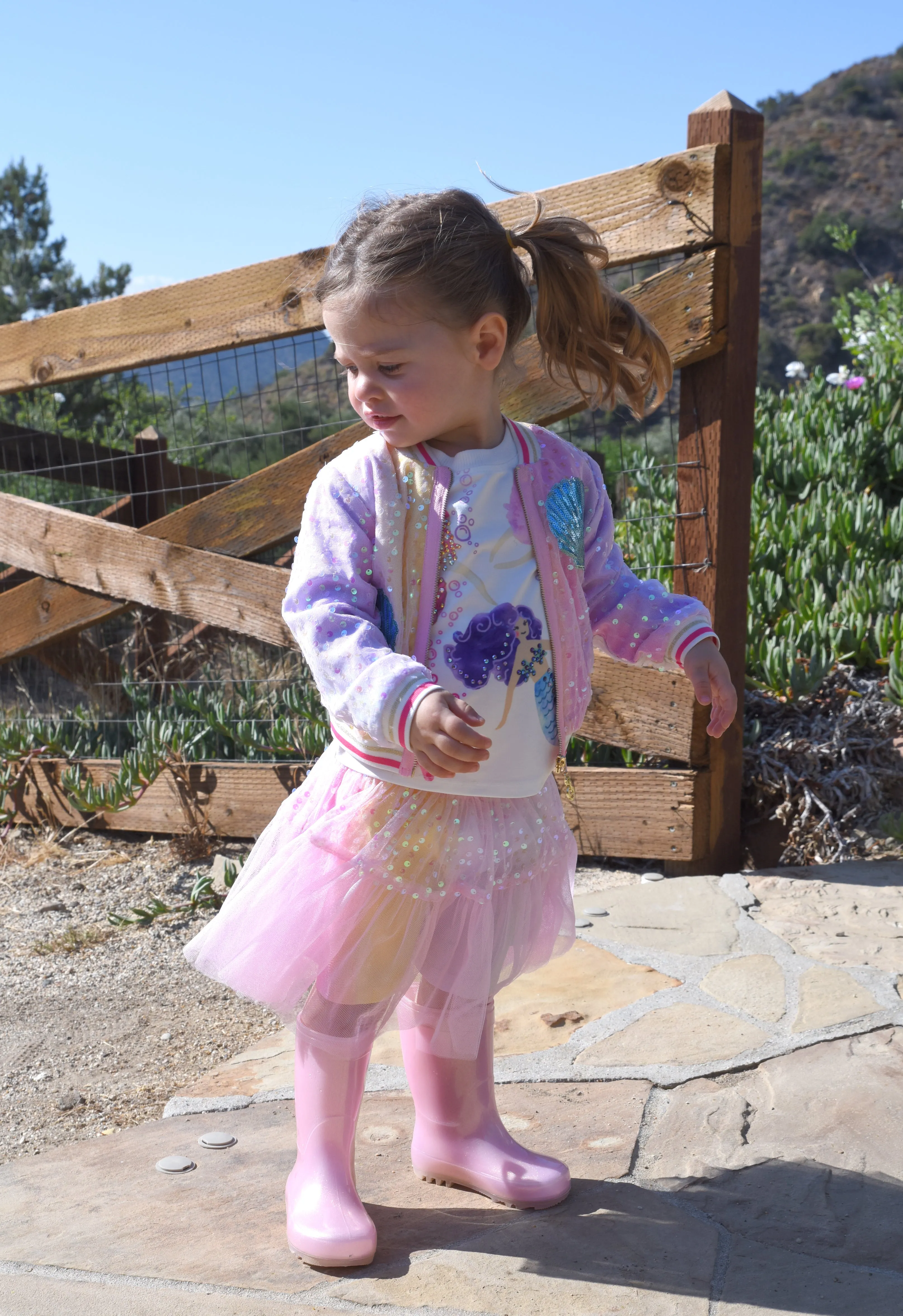 Little Girl’s Ombré Rainbow Sequin Shell Bomber