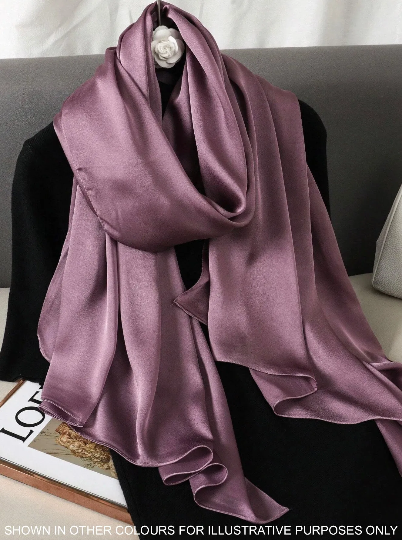 LONG PLAIN CHAMPAGNE SATIN SCARF SHAWL WRAP