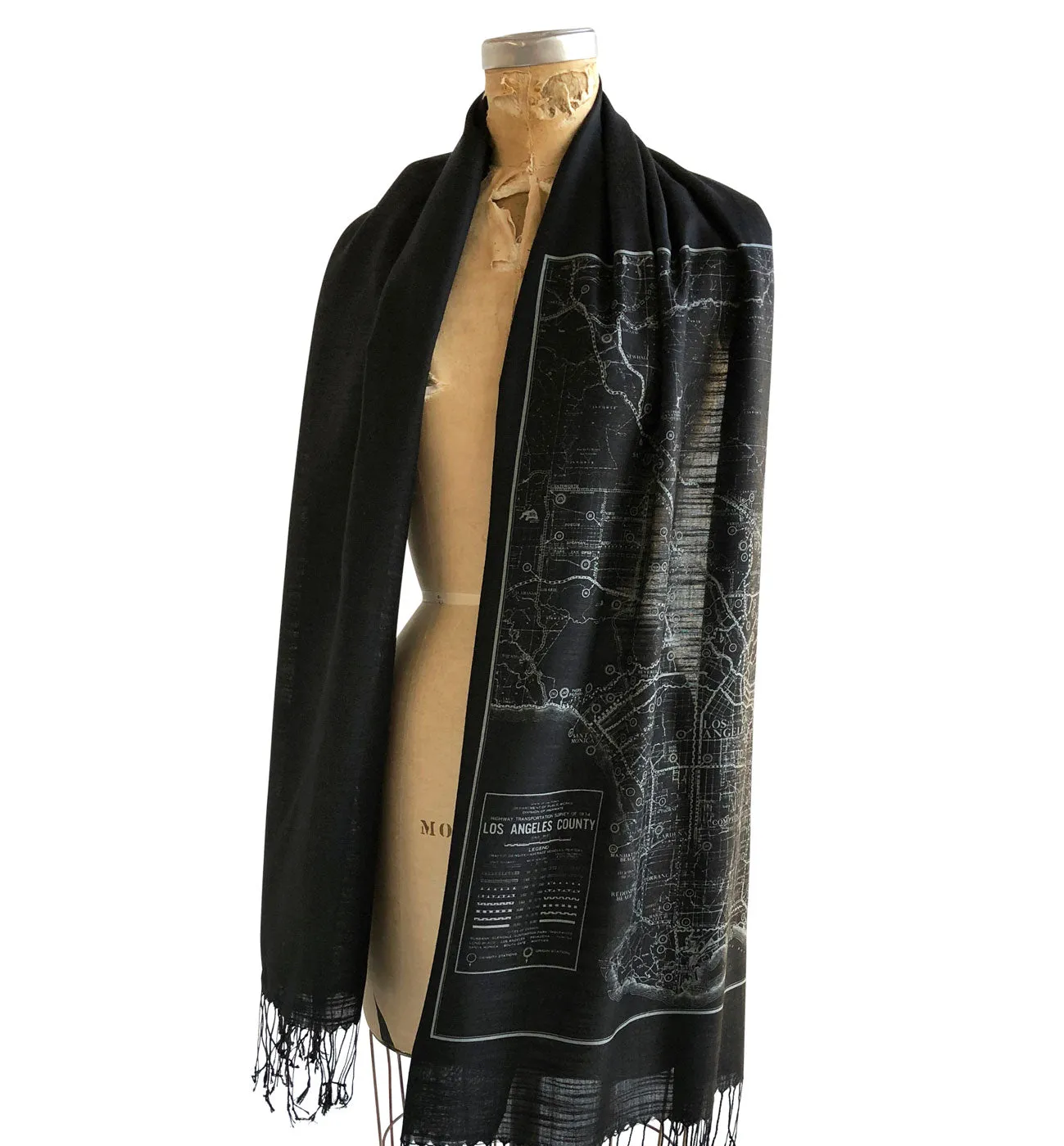 Los Angeles Map Scarf. Old California Map Linen-Weave Pashmina