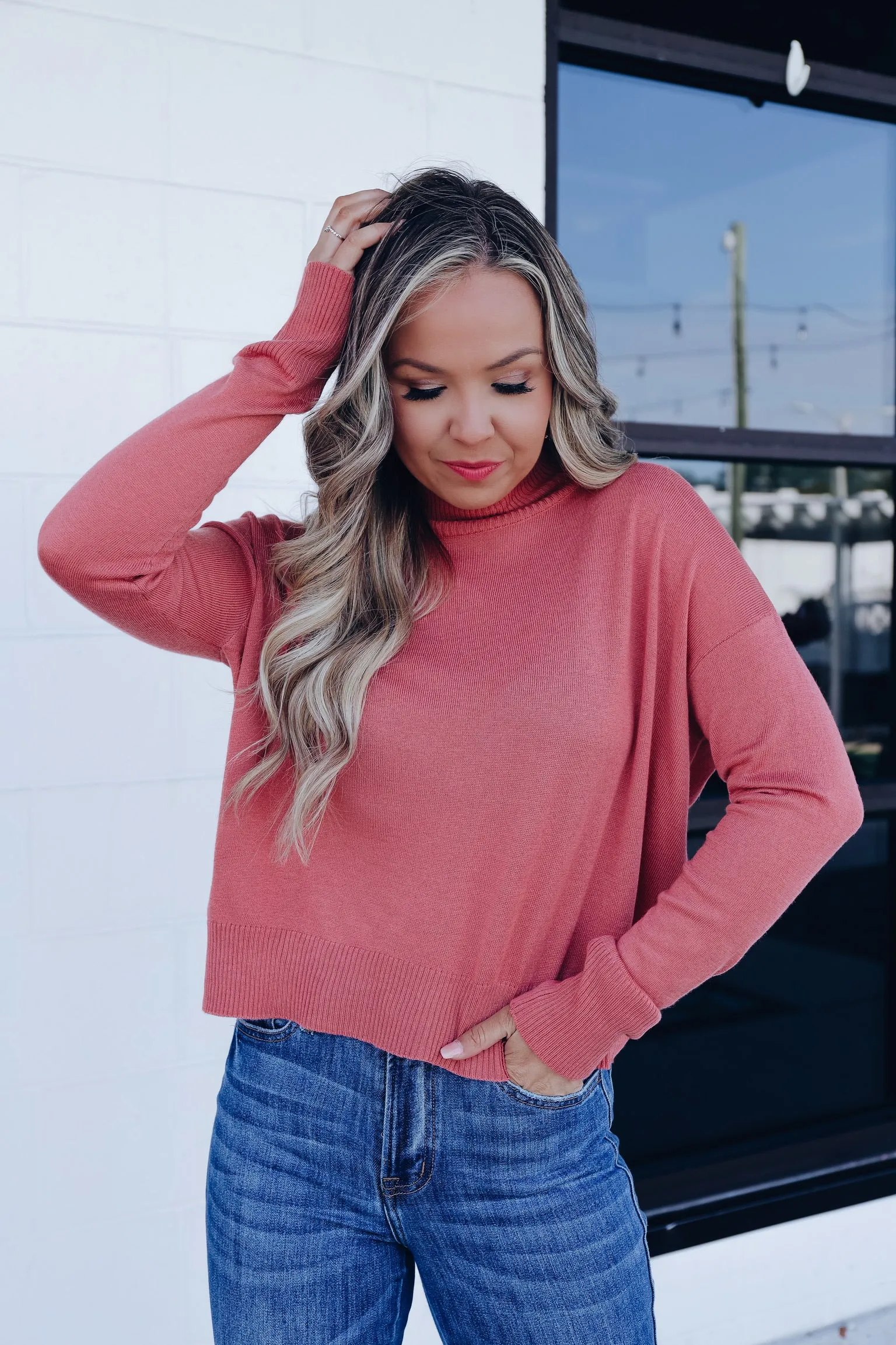 Mari Mock Neck Sweater - Salmon