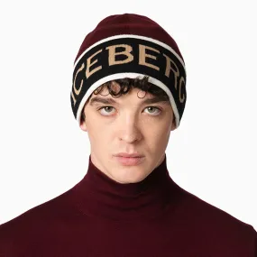 Men's Bordeaux Wool Beanie With Logo