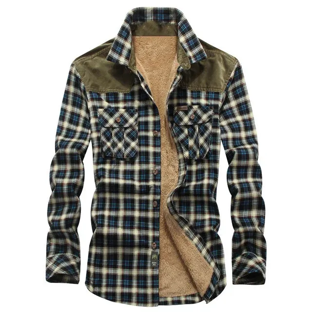 Men's Fleece Lined Flannel Shirt Jacket with Classic Plaid Design