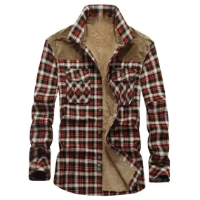 Men's Fleece Lined Flannel Shirt Jacket with Classic Plaid Design