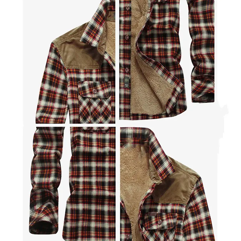 Men's Fleece Lined Flannel Shirt Jacket with Classic Plaid Design