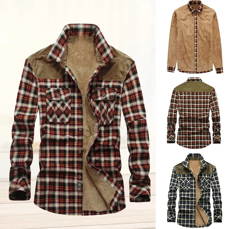 Men's Fleece Lined Flannel Shirt Jacket with Classic Plaid Design