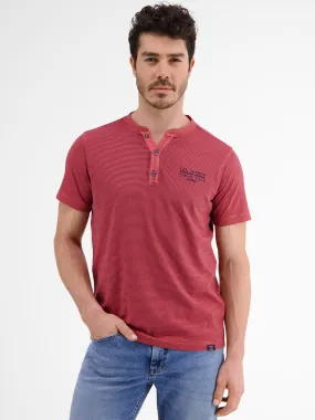 Men's Graphic Embroidered Striped Henley Top,Red