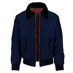 Mens Harrington Jacket with Black Sherpa Collar - Navy