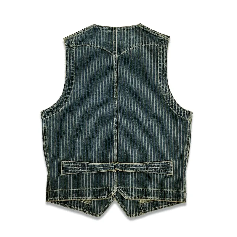 Men's Striped Denim Vest - Slim Fit Western Classic Style