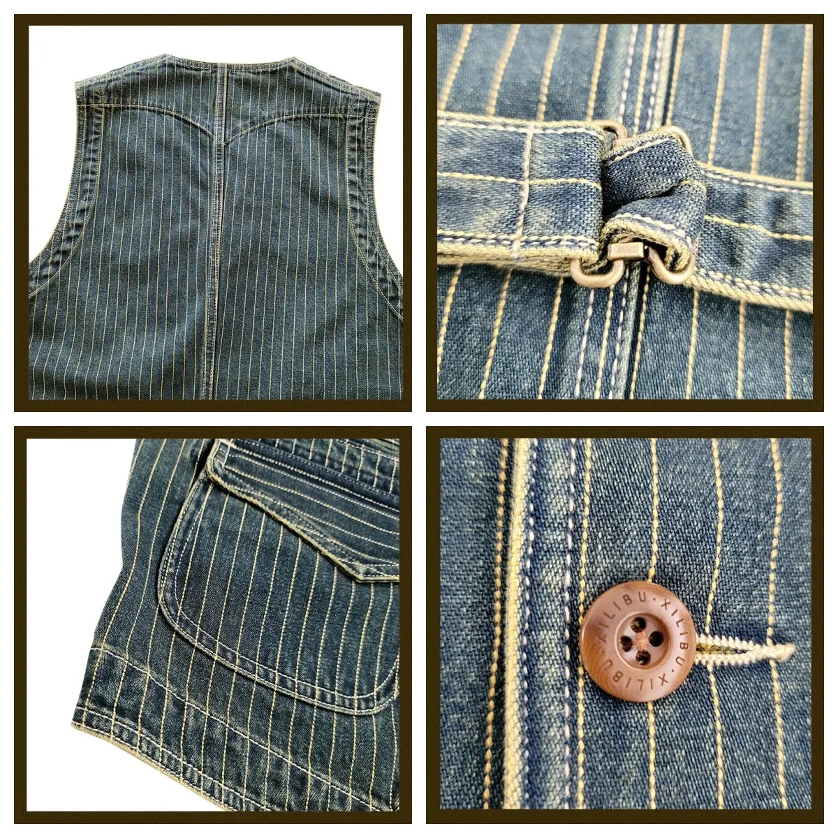 Men's Striped Denim Vest - Slim Fit Western Classic Style