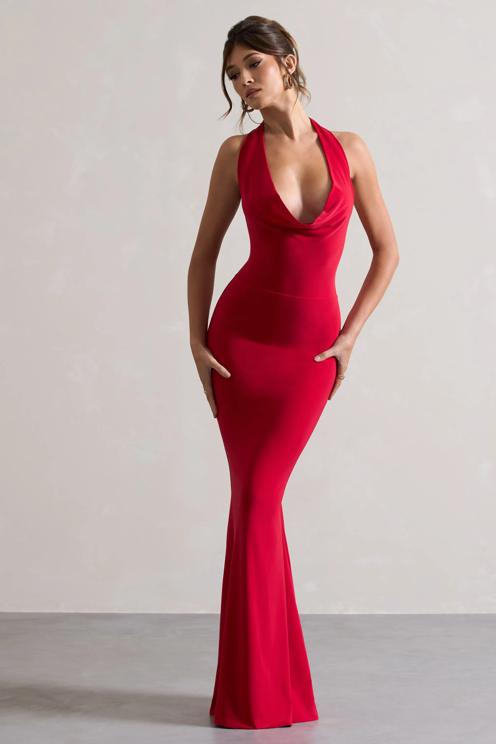 Milani | Red Backless Cowl Neck Fishtail Maxi Dress