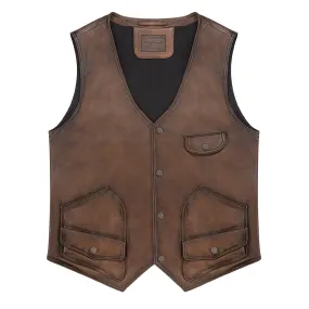 MONTANA LEATHER VEST - TOBACCO BROWN