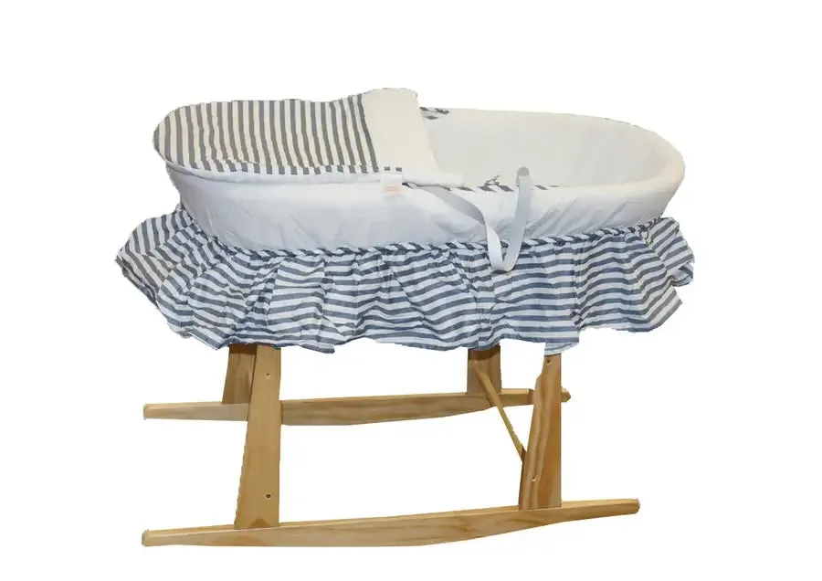 Moses Basket Linen Set ONLY - White with Blue Striped Skirt