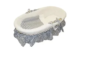 Moses Basket Linen Set ONLY - White with Blue Striped Skirt