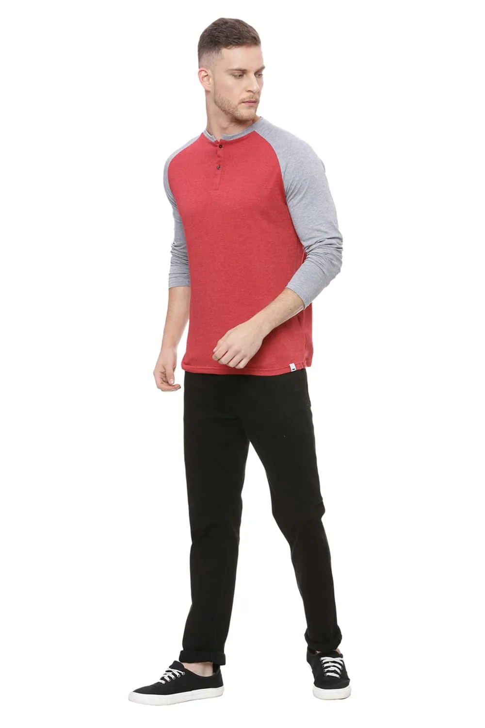 Muscle Fit Melange Henley T Shirt