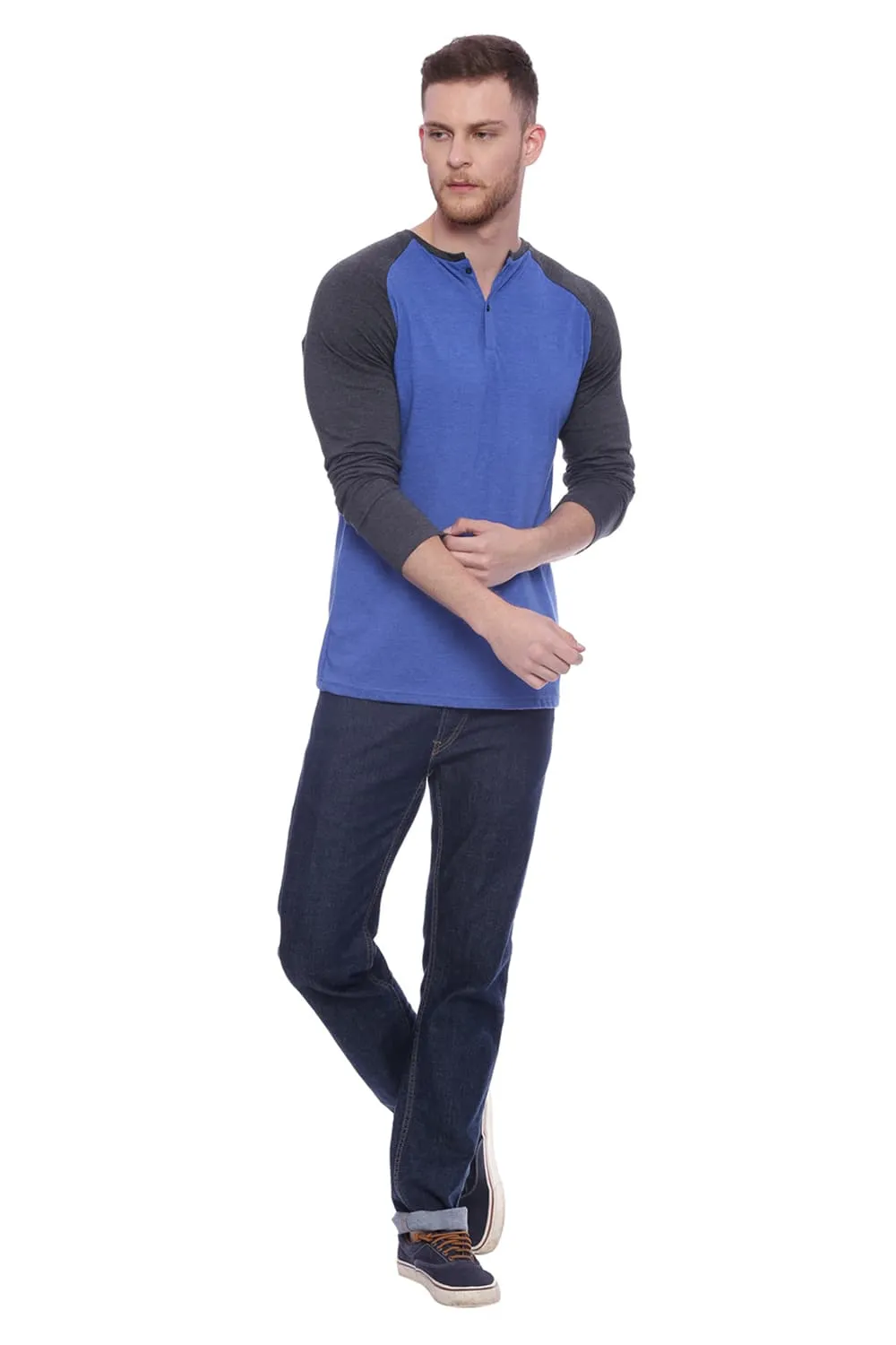 Muscle Fit Melange Henley T Shirt