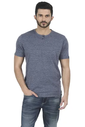 Muscle Fit Printed Henley Neck T Shirt