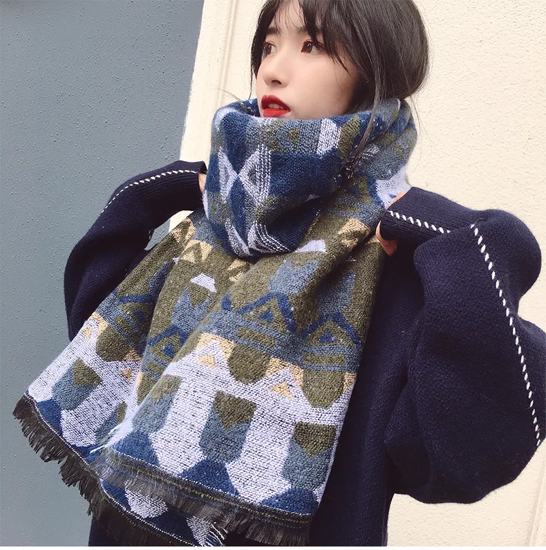 New Geometric Aesthetic Design Scarf Women's Winter Thickened Super Large Warm Travel Shawl Dual-purpose Autumn Gift