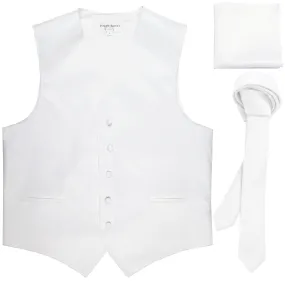 New Men's formal vest Tuxedo Waistcoat_1.5" necktie & hankie set wedding white