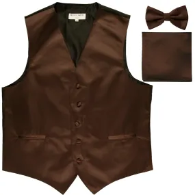 New Men's formal vest Tuxedo Waistcoat_bowtie & hankie set wedding prom brown