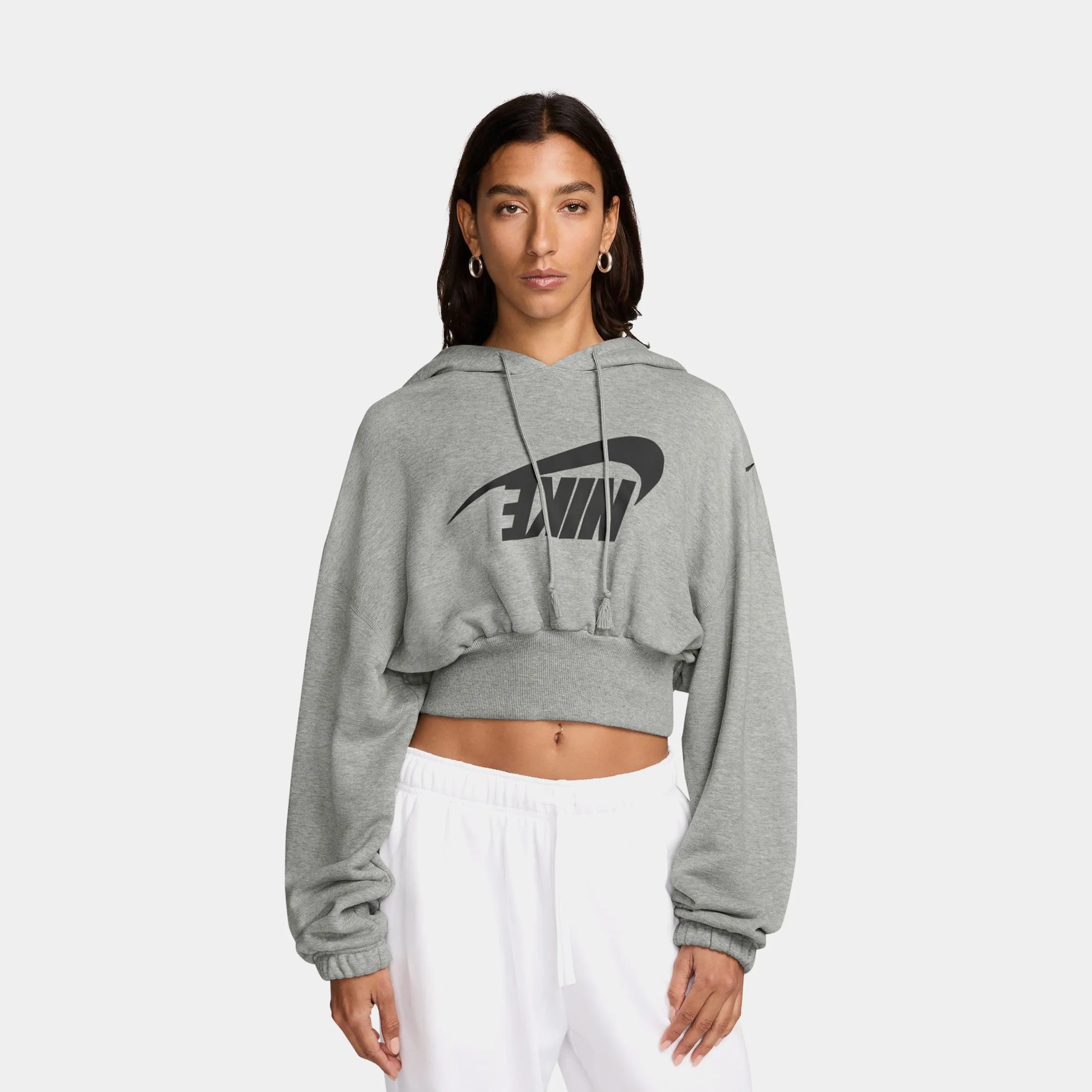 NSW Oversized Cropped Terry Pullover Womens Hoodie (Grey/White)