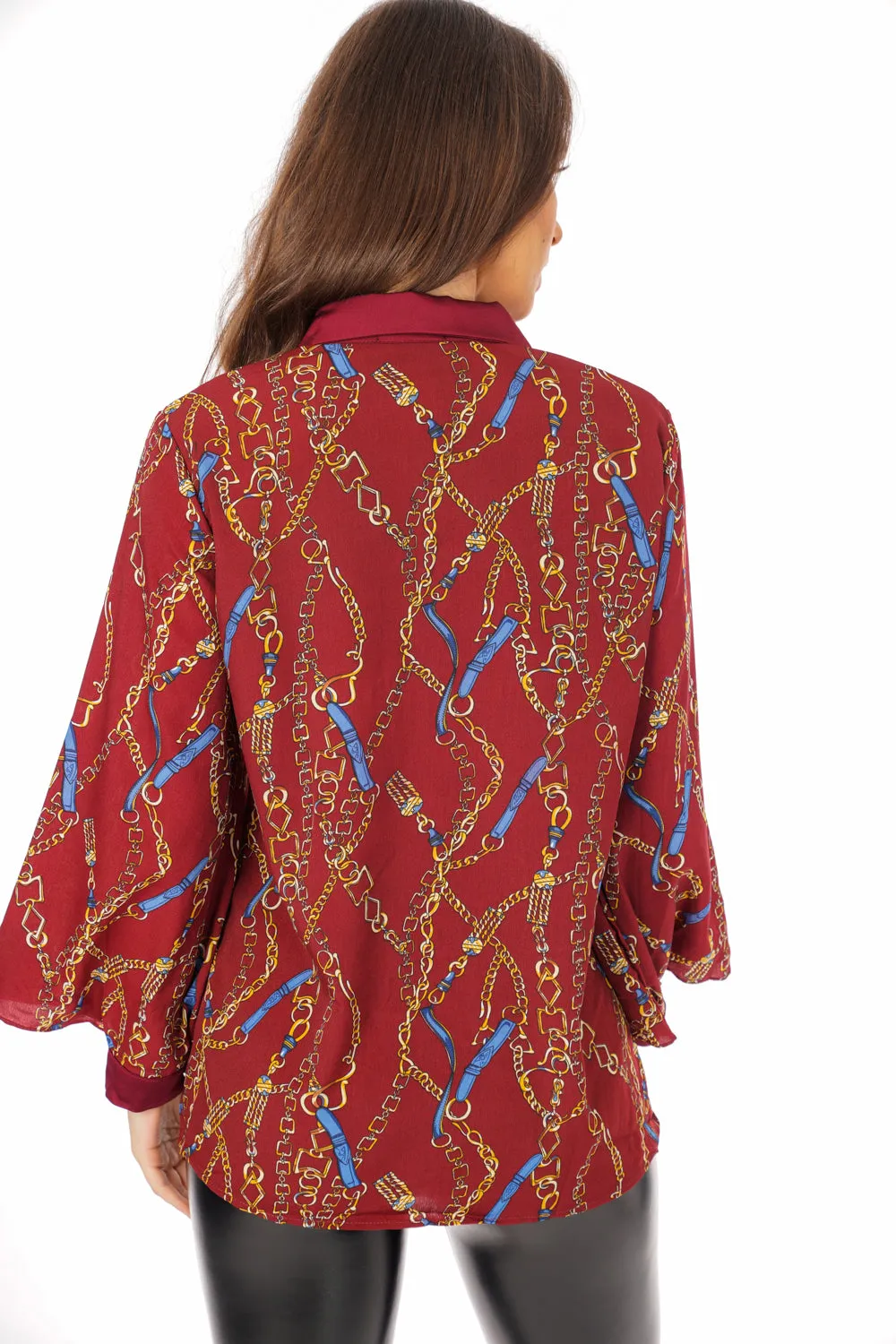 Oversized Chain Print Shirt In Burgundy