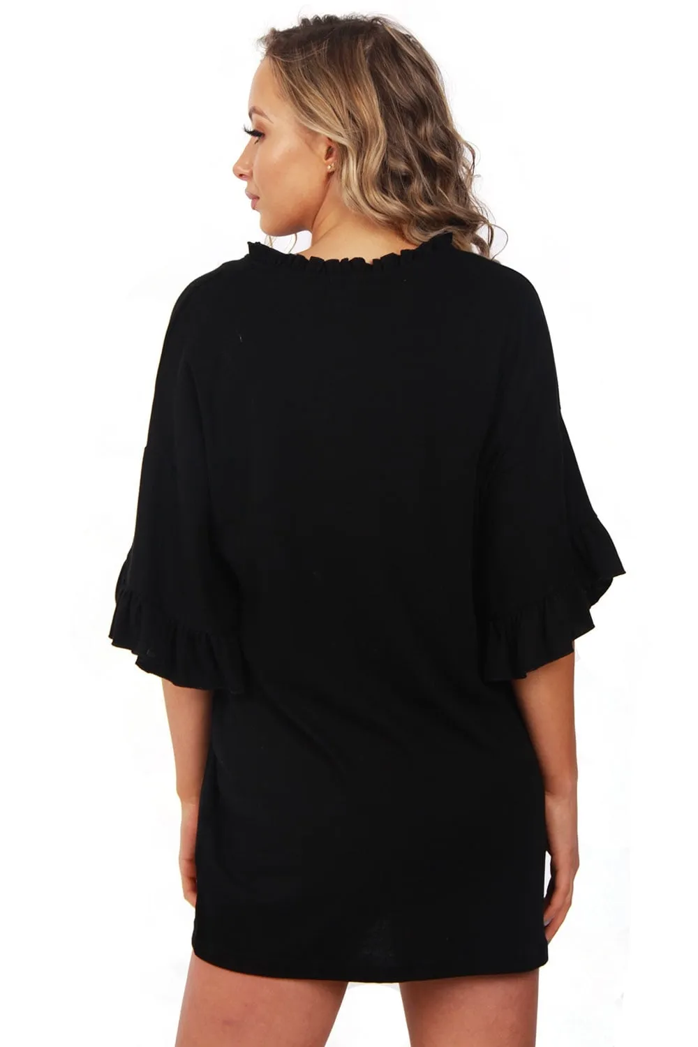 Oversized Ruffle Neck and Sleeve Summer  Top Dress