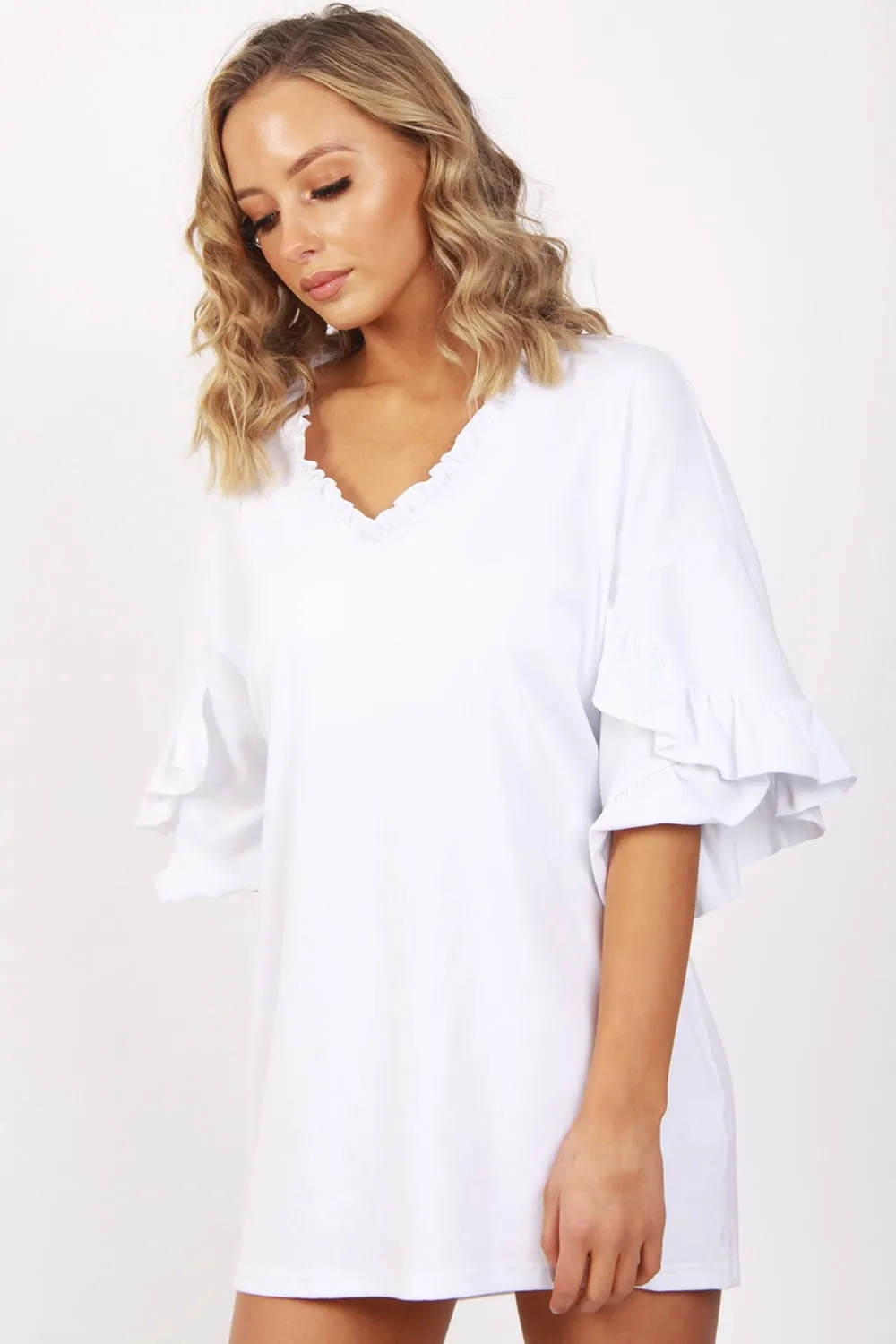 Oversized Ruffle Neck and Sleeve Summer  Top Dress