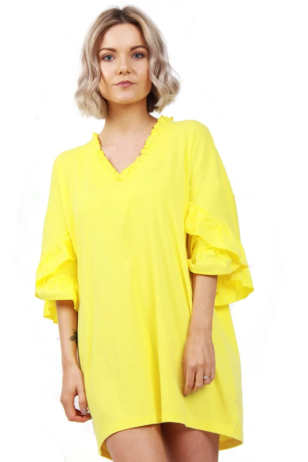 Oversized Ruffle Neck and Sleeve Summer  Top Dress