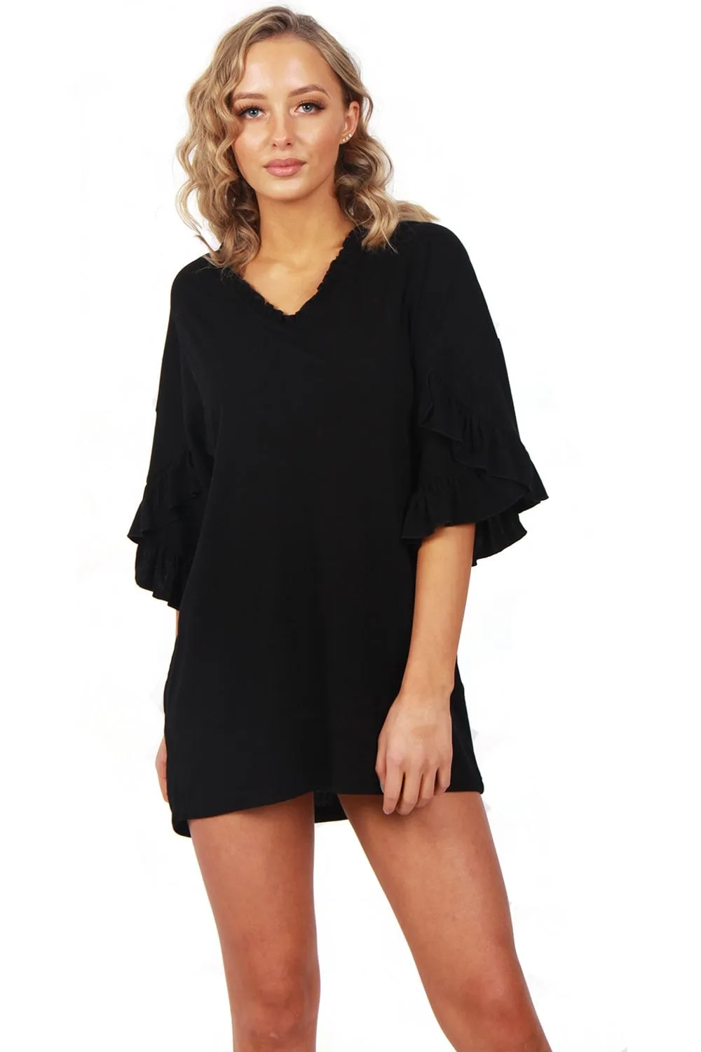 Oversized Ruffle Neck and Sleeve Summer  Top Dress