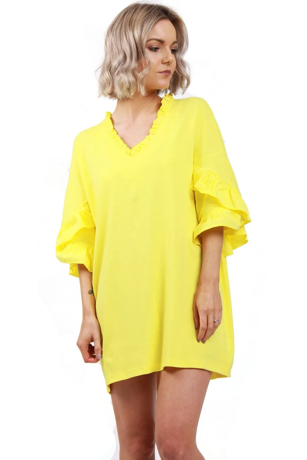 Oversized Ruffle Neck and Sleeve Summer  Top Dress